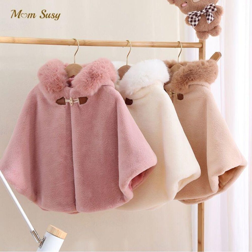(white, 80) Baby Girl Cloak Faux Fur Winter Infant Toddler Child Princess Hooded Cape Fur Collar Baby Outwear Top Warm Clothes