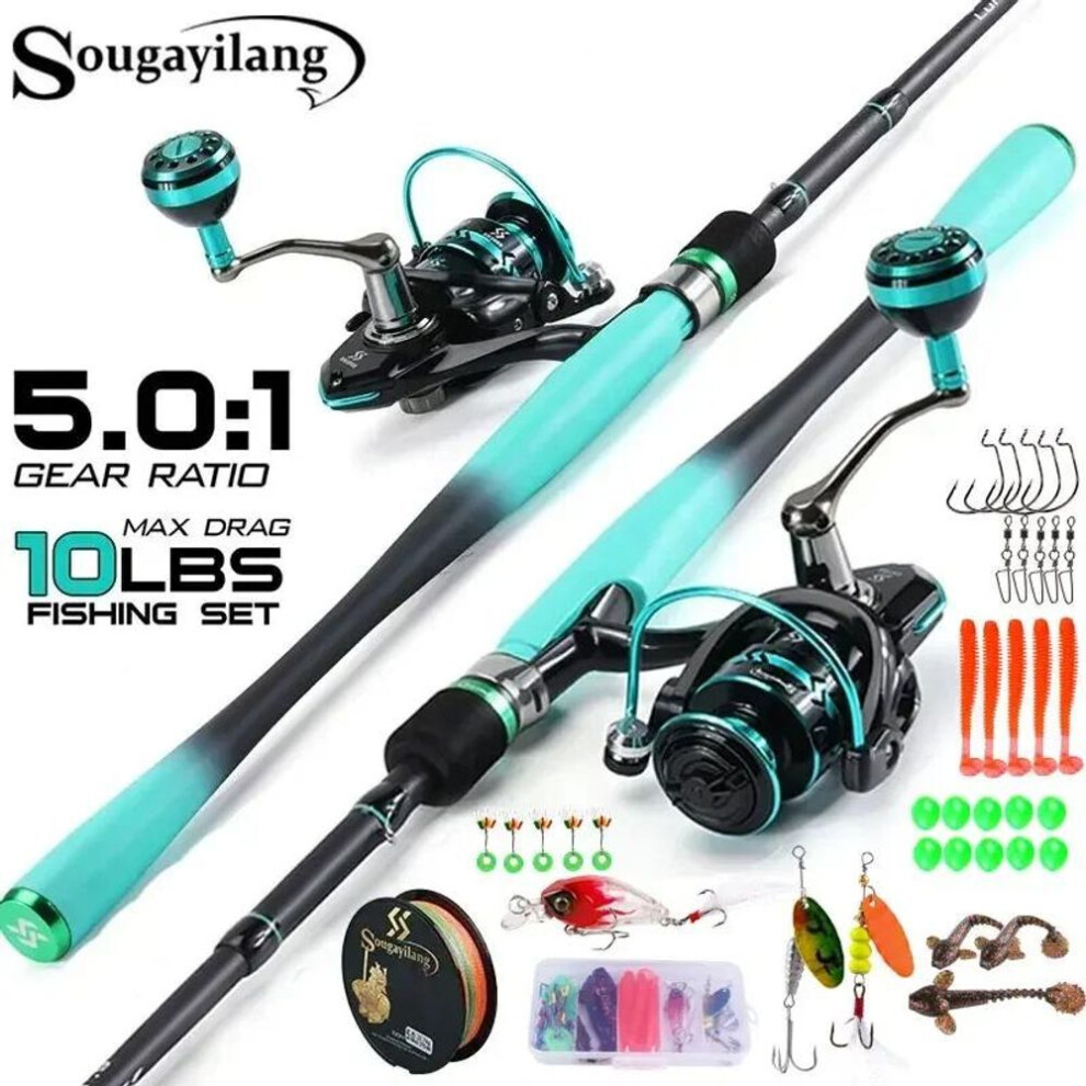 (1.8m and 3000 series) Sougayilang Fishing Rods Combo 1.8/2.1M Carbon Fiber Spinning Rod and 2000~4000 Series Spinning Reel Max Drag 10Kg