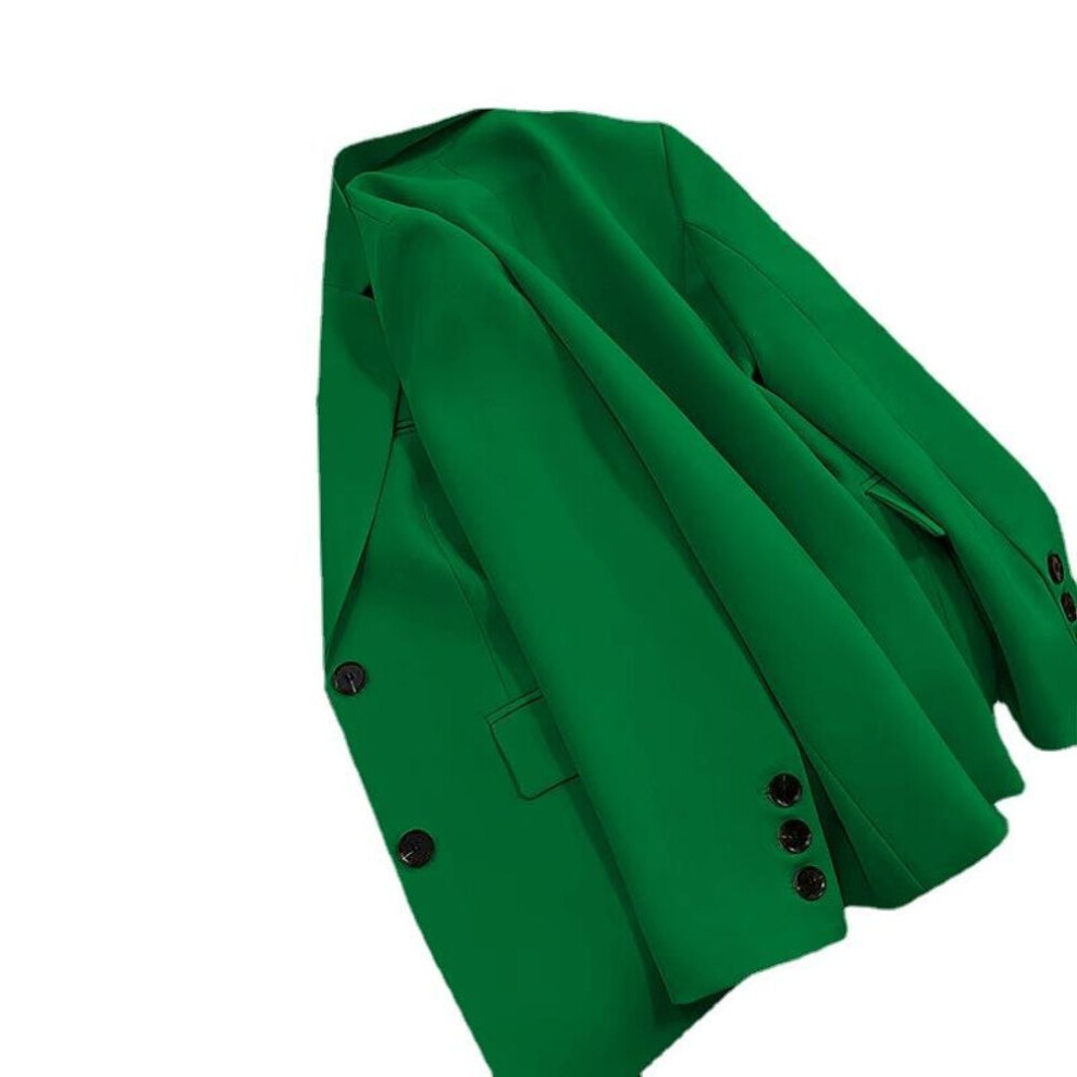 (dark green, XXL) Women&apos;s Solid Color Black Button Pocket Blazer Suit Long Sleeve Cardigan Korean Fashion Casual Multi Colors Blazers Jacket