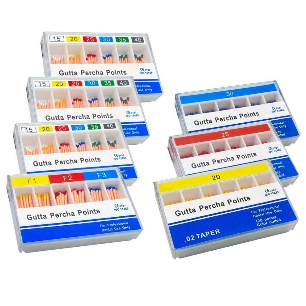(GP 1Box F1-F3 Mixed) 1 Box Dental Gutta Percha Points Material Taper 02.04.06 #15-40 Mixed F1 F2 F3 Mixed