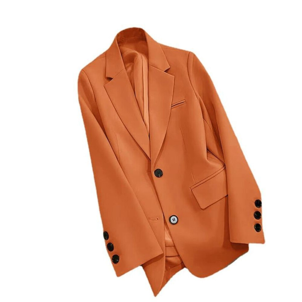 (orange, S) Women&apos;s Solid Color Black Button Pocket Blazer Suit Long Sleeve Cardigan Korean Fashion Casual Multi Colors Blazers Jacket