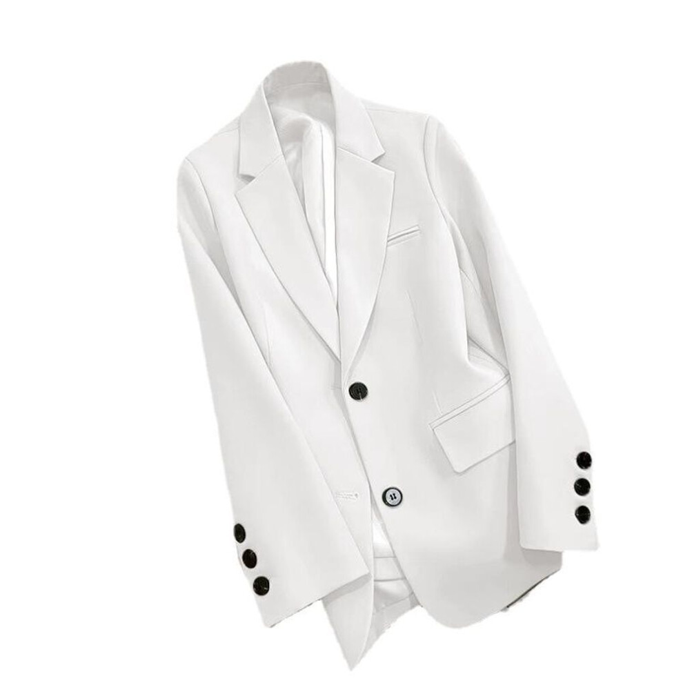 (white, L) Women&apos;s Solid Color Black Button Pocket Blazer Suit Long Sleeve Cardigan Korean Fashion Casual Multi Colors Blazers Jacket