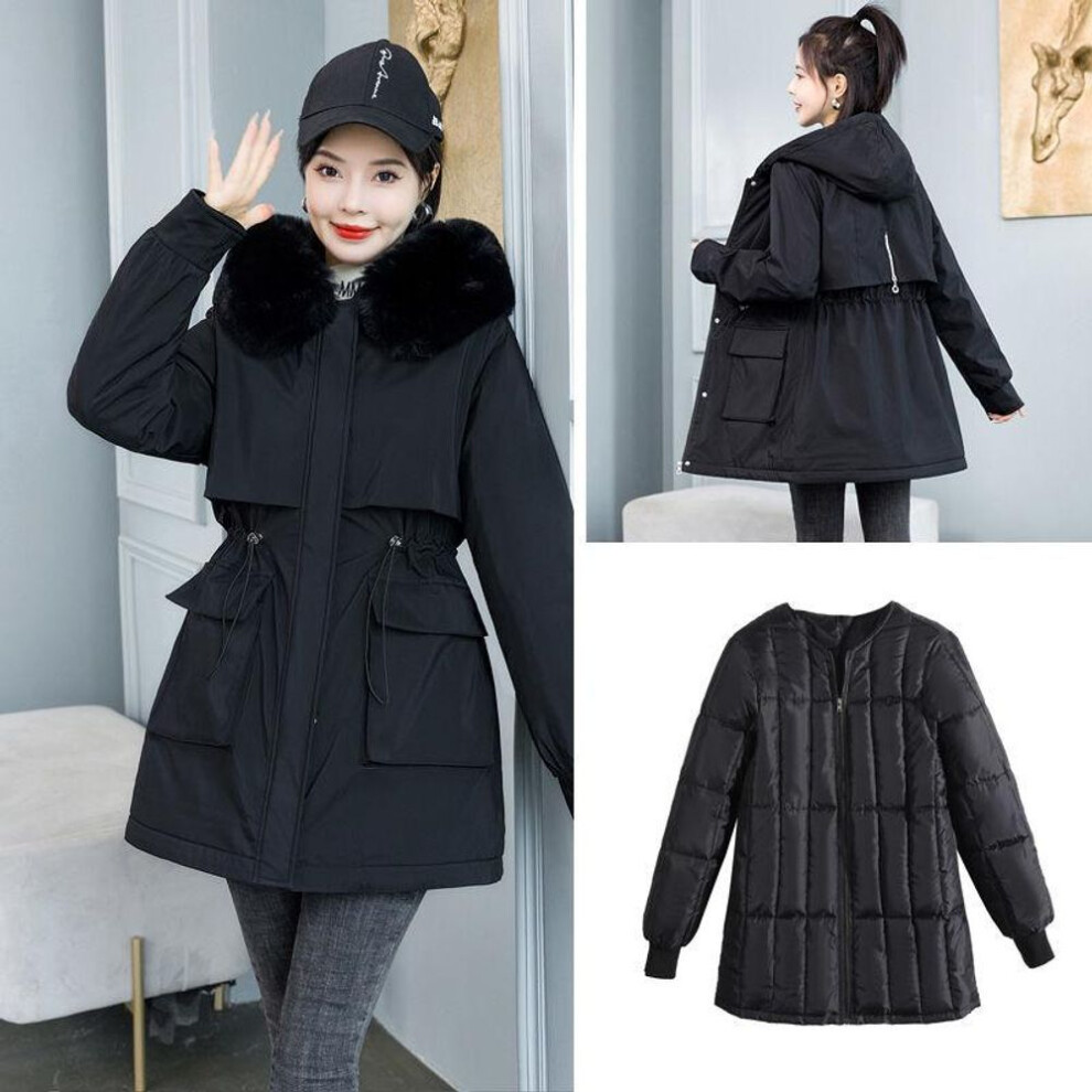 (black, XXXL) New Fashion High Quality Women Spring Style Long Parker Coat Women&apos;s Winter Jacket with Waistband and Warm Lining
