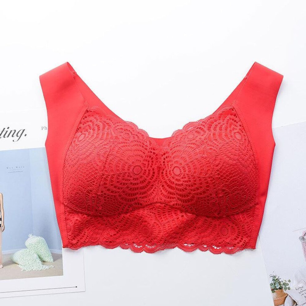 (red, 38D) Wire Free Lace Bras for Women Plus Size Vest Lingerie Thin Cup Brassiere Eveyday Wear