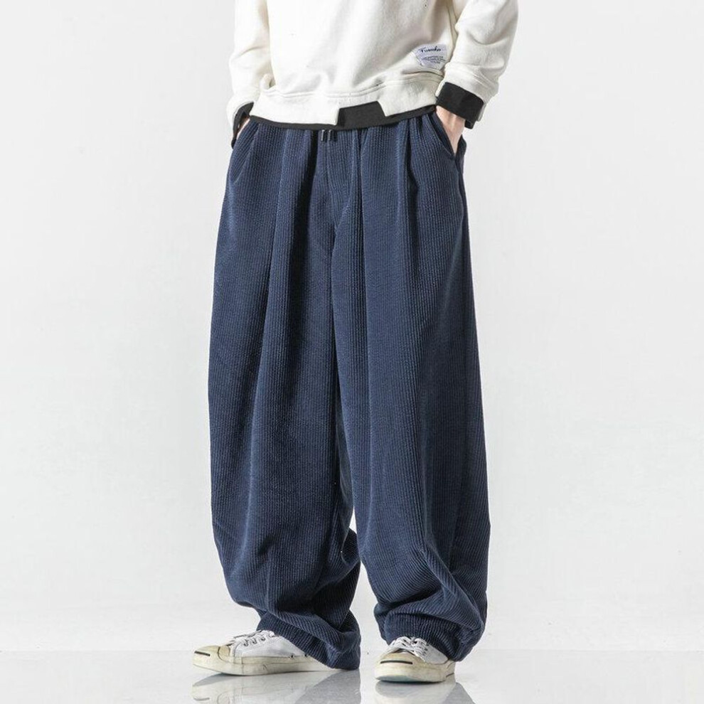 (navy blue, 3XL) Corduroy Men&apos;s Harem Pants Casual Streetwear Long Pants Loose Sweatpants Vintage Oversized Wide Leg Hip Hop Pants