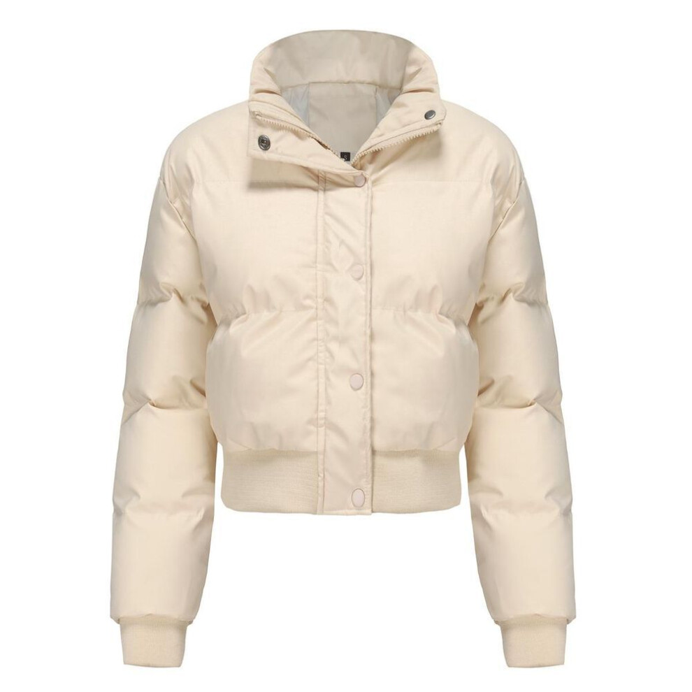 (khaki, L) Women's Short Thick Jackets Cotton High Collar Long Sleeves Zipper Warm Puffer Coats Autumn Winter Crop Top Fashion Outfits
