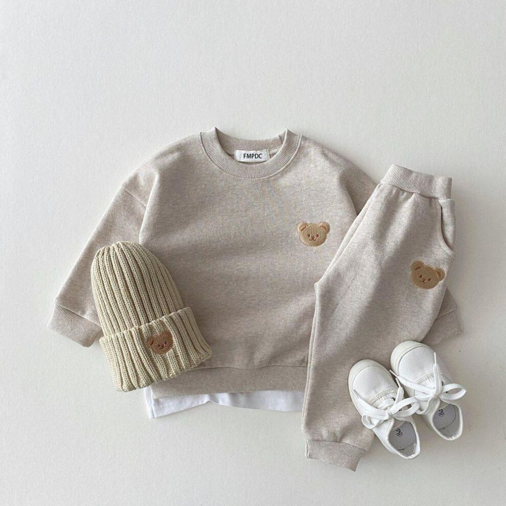 (grey, 66cm) Fashion Toddler Baby Boys Girl Fall Clothes Sets Baby Girl Clothing Set Kids Sports Bear Sweatshirt Pants 2Pcs Suits Outfits