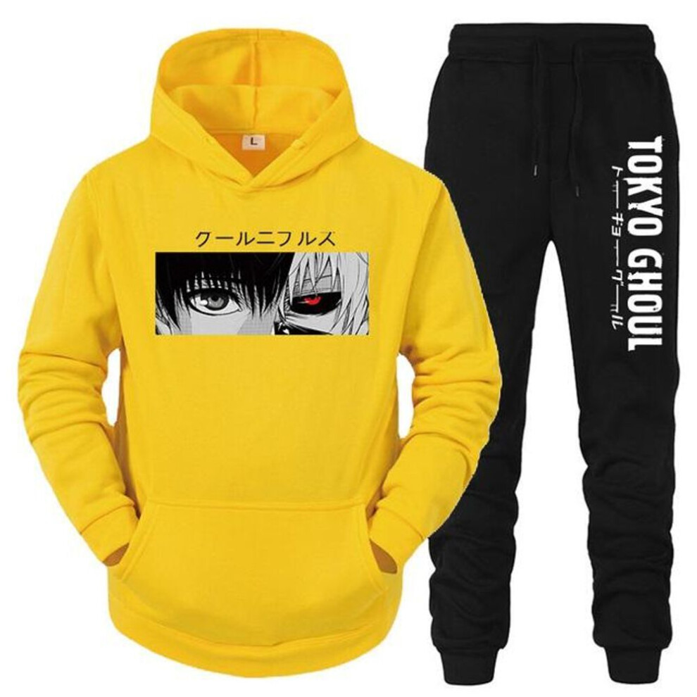 (yellow, S) Men&apos;s And Women&apos;s Long Sleeves Arrival Anime Tracksuit Hoodies and Sweatpants  Men Women Daily Casual Sports Jogging Suit