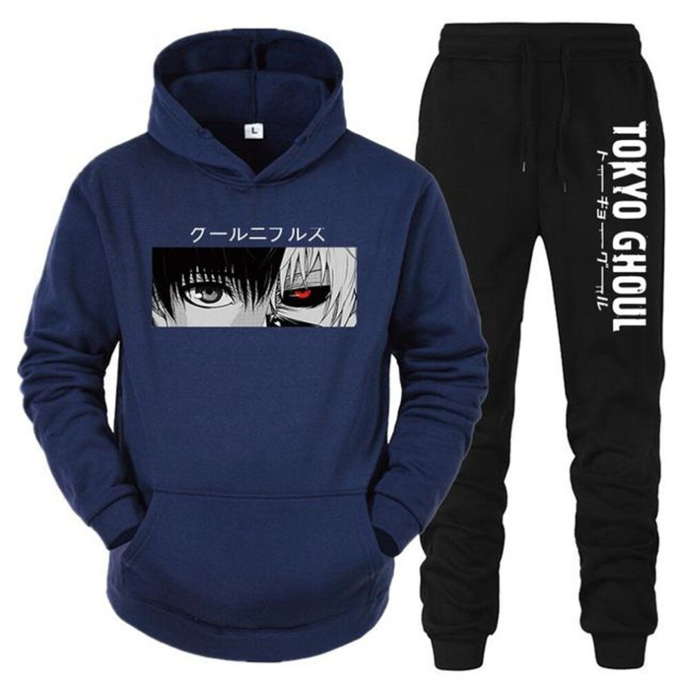(navy blue, L) Men&apos;s And Women&apos;s Long Sleeves Arrival Anime Tracksuit Hoodies and Sweatpants  Men Women Daily Casual Sports Jogging Suit