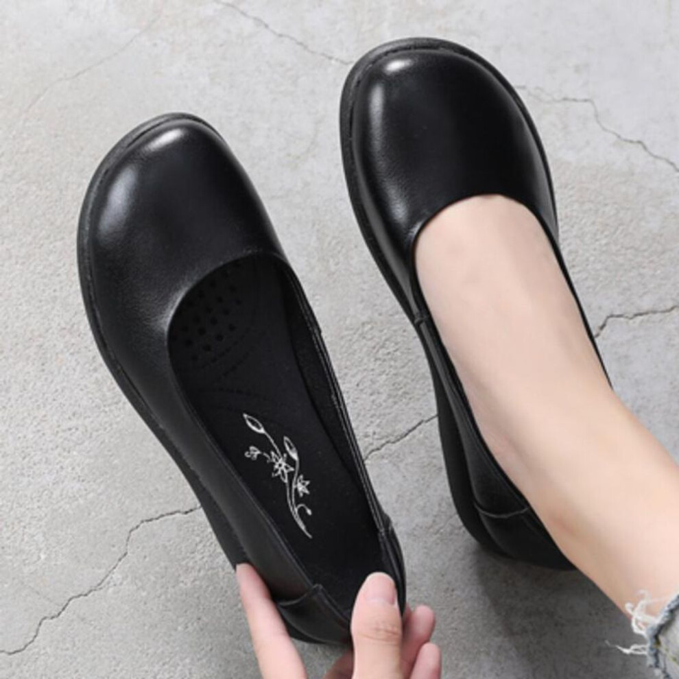 (black, 38) White Genuine Leather Ladies Breathable Summer Shoes Women Flats Slip-On Loafers Round Toe Soft Flat Shoes Casual