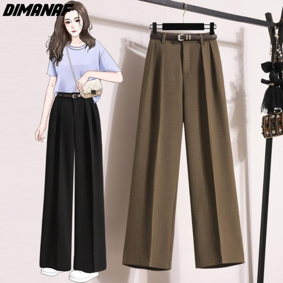 (light brown, 2XL) DIMANAF 2024 New Plus Size Spring Summer Long Pants Women Elastic Waist Loose Casual Solid Trousers Wide Leg Pants
