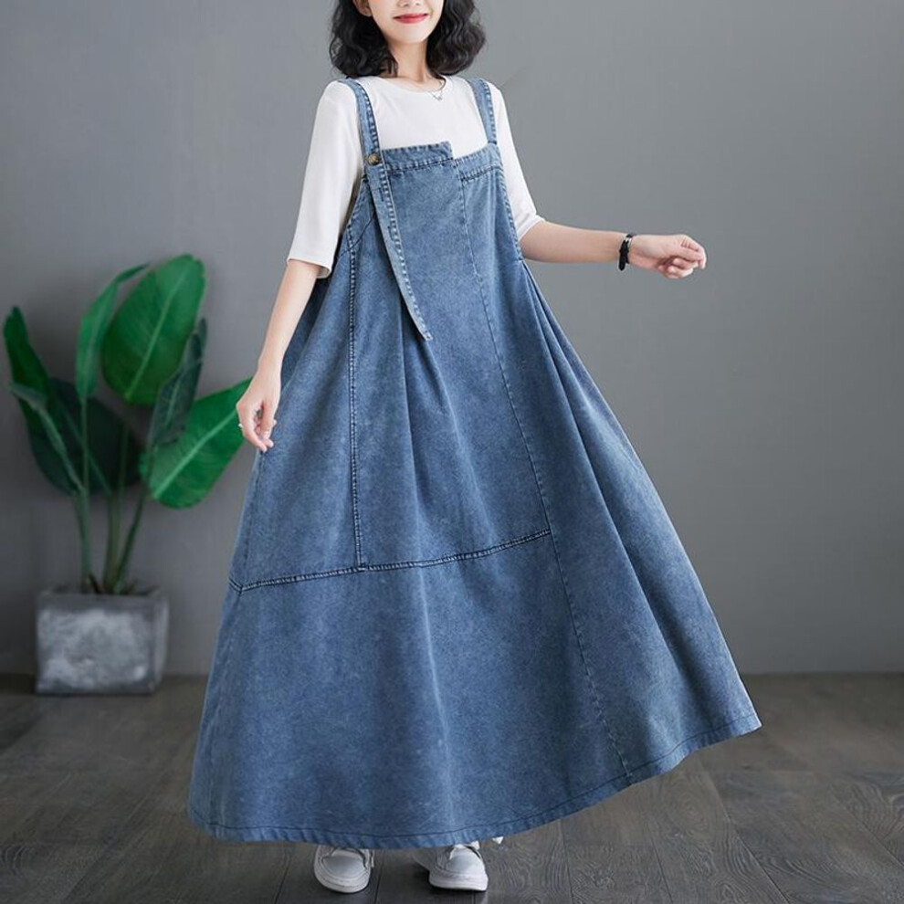 (blue, XL) DIMANAF 2024 Plus Size Summer Dress Women Denim Black Loose Long Dress Vintage Casual Sleeveless Oversized