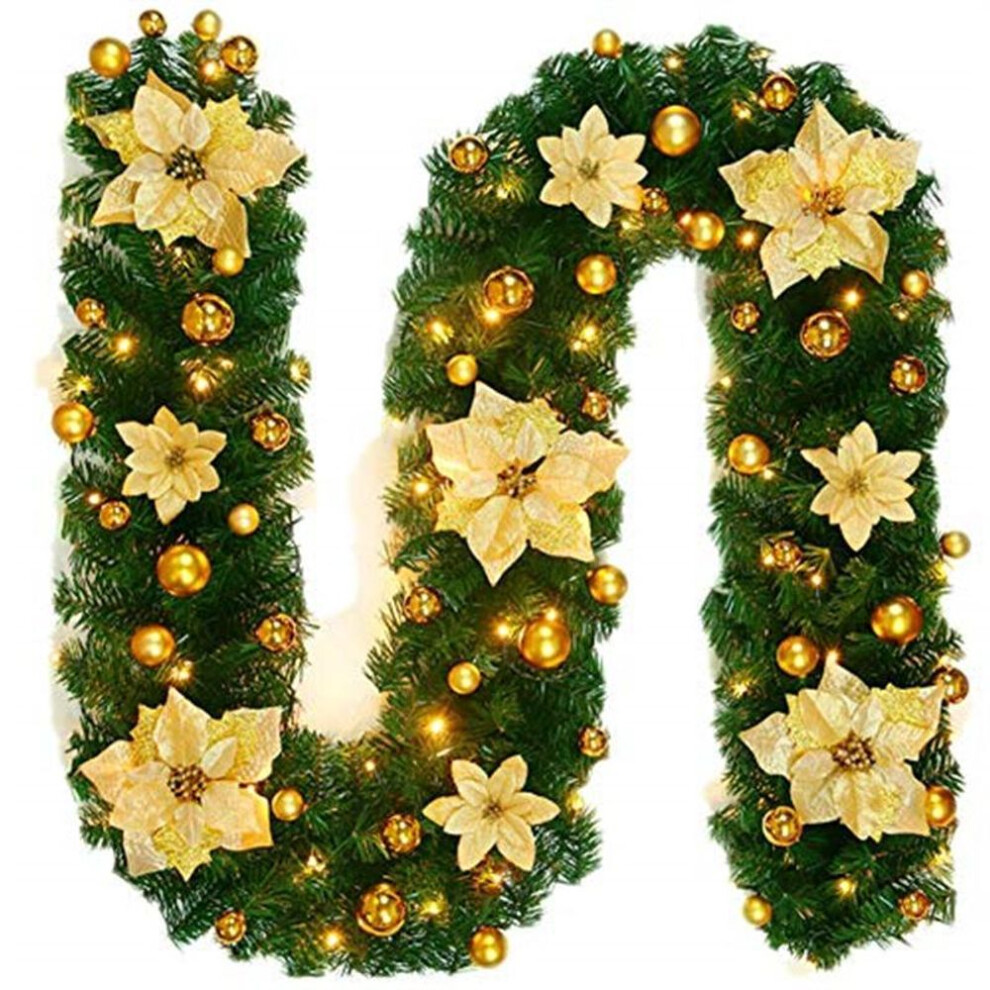 (gold) Christmas LED  Garland Decorative Green Christmas Garland  Xmas Tree Rattan Banner Decoration Wreath