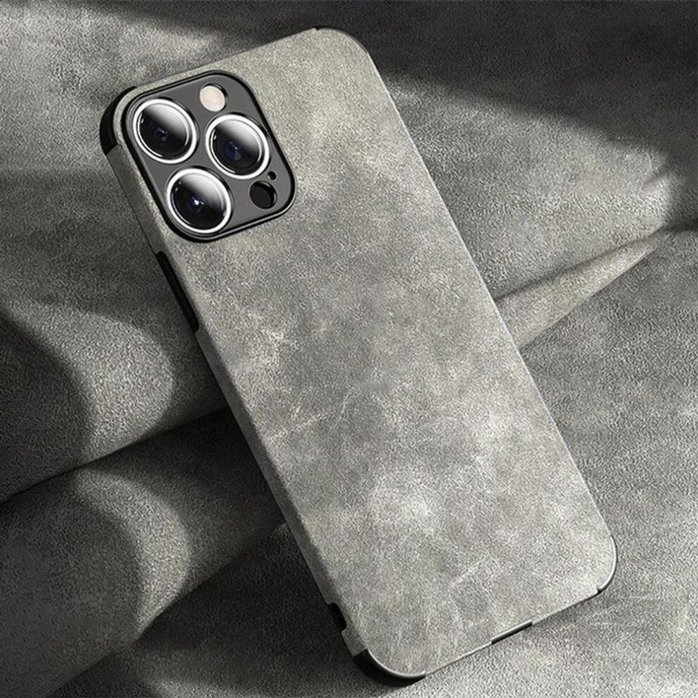 (gray, iPhone 13) Luxury Lambskin Leather Phone Case For iPhone 16 Pro Max 15 14 Pro 13 12 11 Pro Max X XS XR 7 8 Plus SE 2 Retro Solid Color Soft Silicone Cover