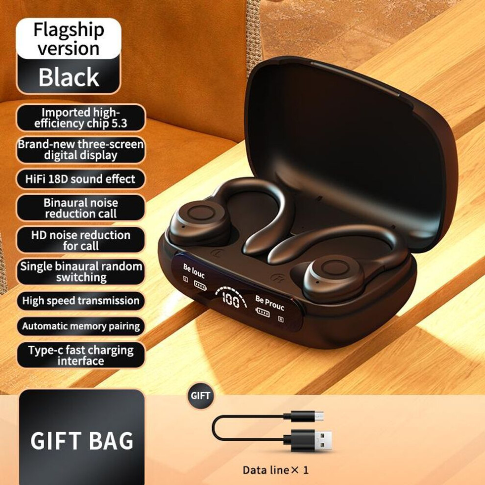 (Black) TWS Wireless Bluetooth V5.3 Earphones HiFi Stereo Noise Reduction Earbuds Waterproof Sports Headphones