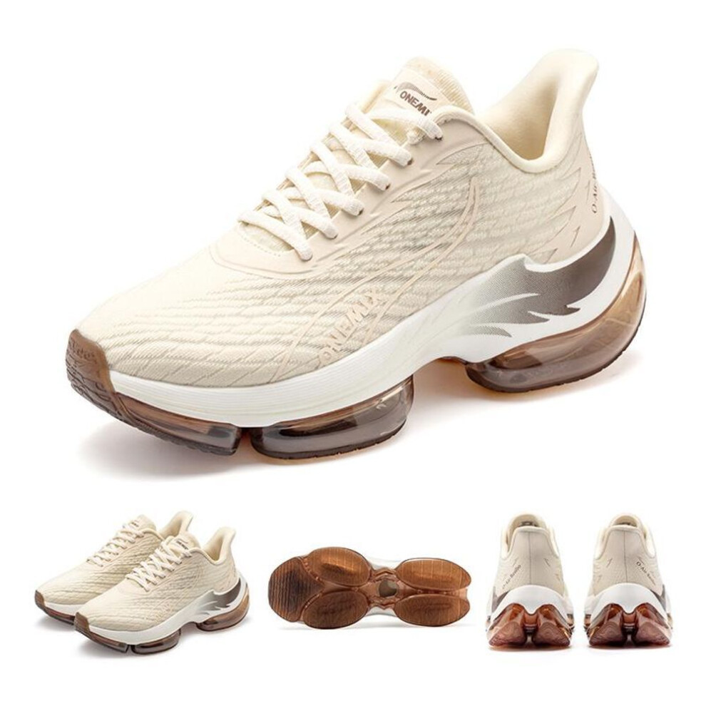 (Beige, 42) ONEMIX Fashion Running Shoes for Men Air Cushion Athletic Couple Trainers Sport Runner Shoes Outdoor Women Walking Sneakers