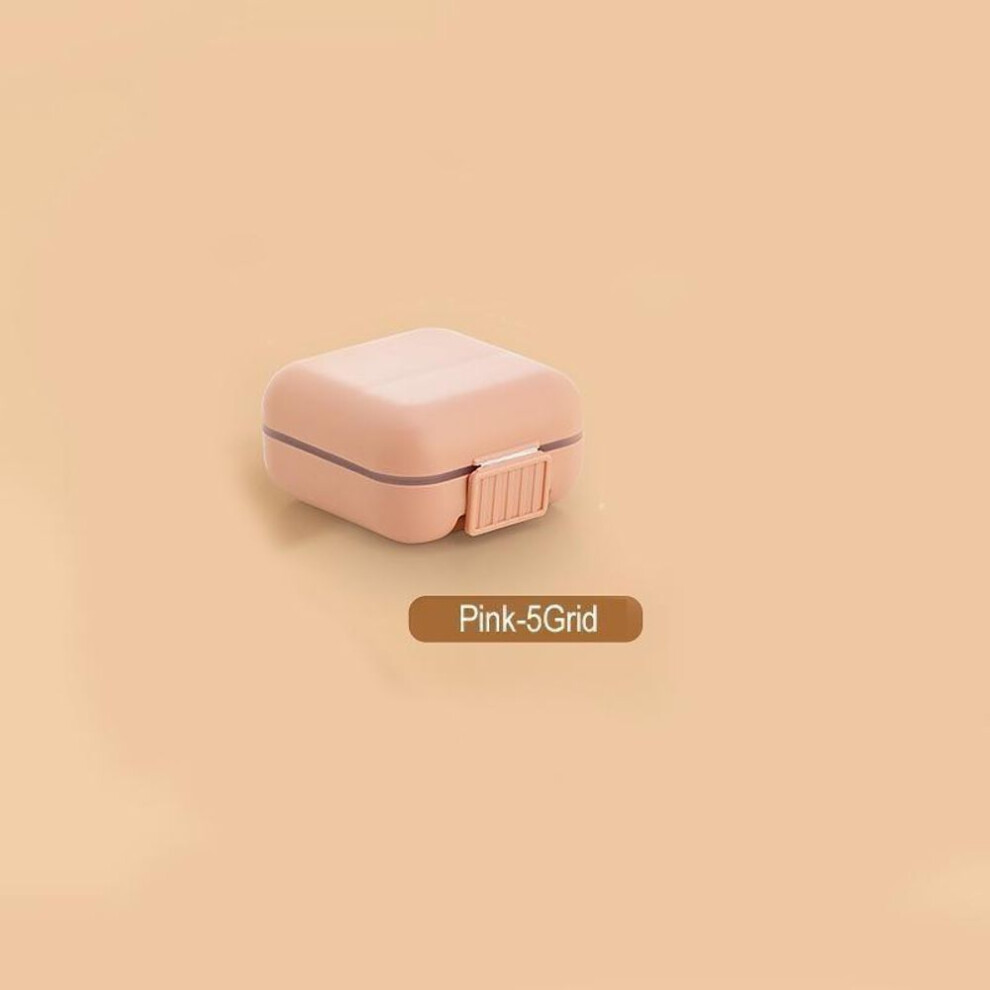 (Pink) 1PC 5 Grids Portable Safety Pill Box Tablet Splitters Medicine Dispenser Sealed Container Pill Boxs Pill Container