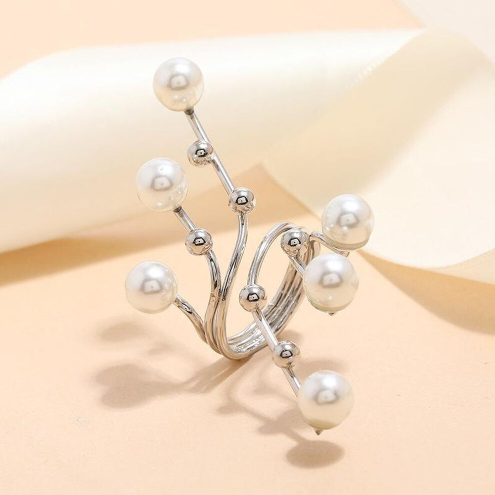 (Silver) 1PC New Elegant Exaggeration Double Layer Rings for Women Fashion Accessories Wedding Party Jewelry