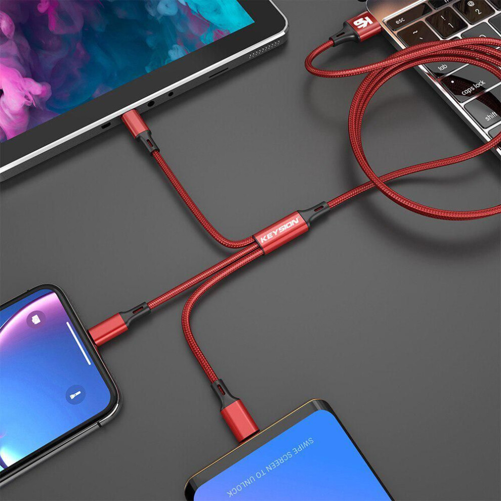 (red, 1.2m) KEYSION 3 in 1 USB Cable for Mobile Phone Micro USB Type C Charger Cable for iPhone Fast Charging