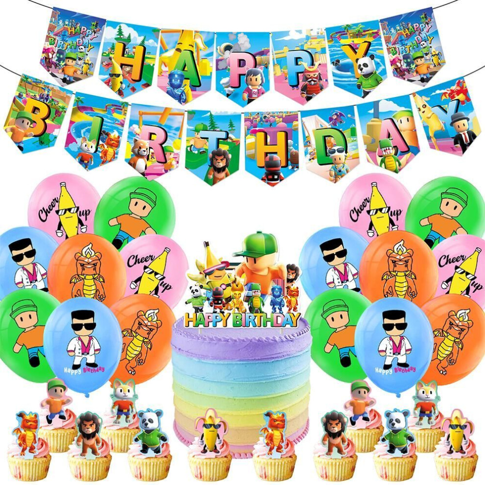 30PCS Stumble Guys Party Supplies include Banner Cake Toppers Balloons
