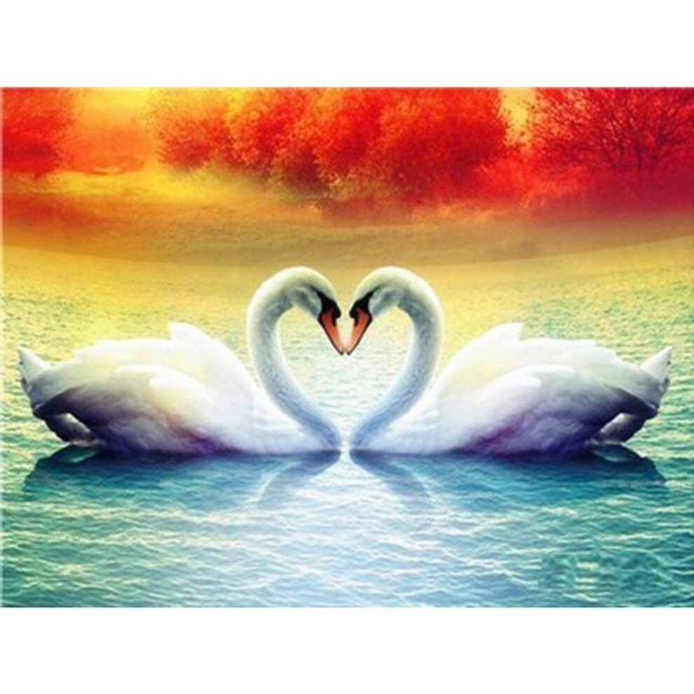 (Gold, 40X50CM) DIY 5D Diamond Painting Swan Animal Mosaic Full Round Diamond Embroidery Landscape Lake Rhinestone