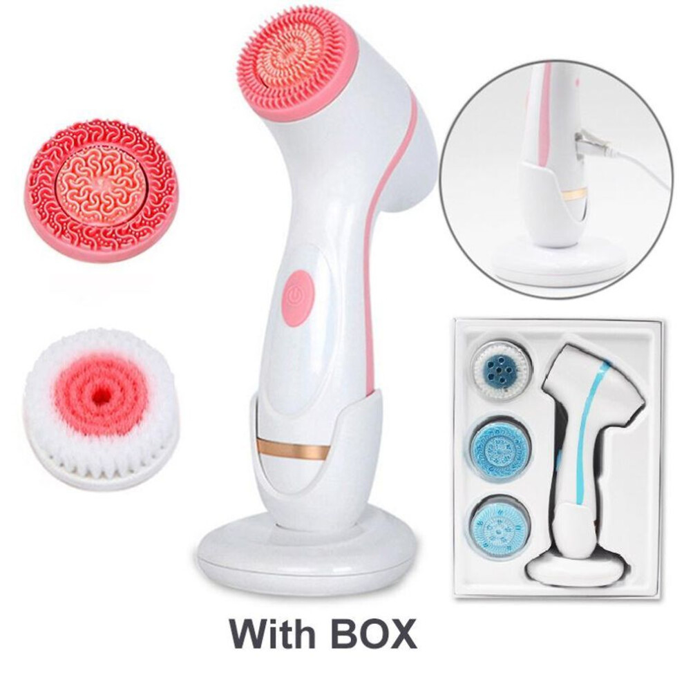 (pink) Kinsei Beauty 3 In 1 Electric Cleansing Brush Sonic Rotating Cleansing Brush Galvanic Facial Spa System Deeply Clean and Remove Blackheads