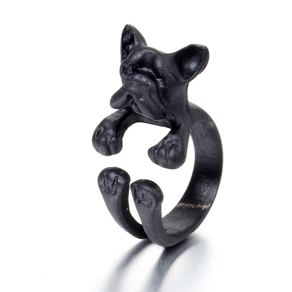 (Black) Fashion Trendy Dog Ring Bulldog Open Ring for Women Personality Jewelry Hand Decoration