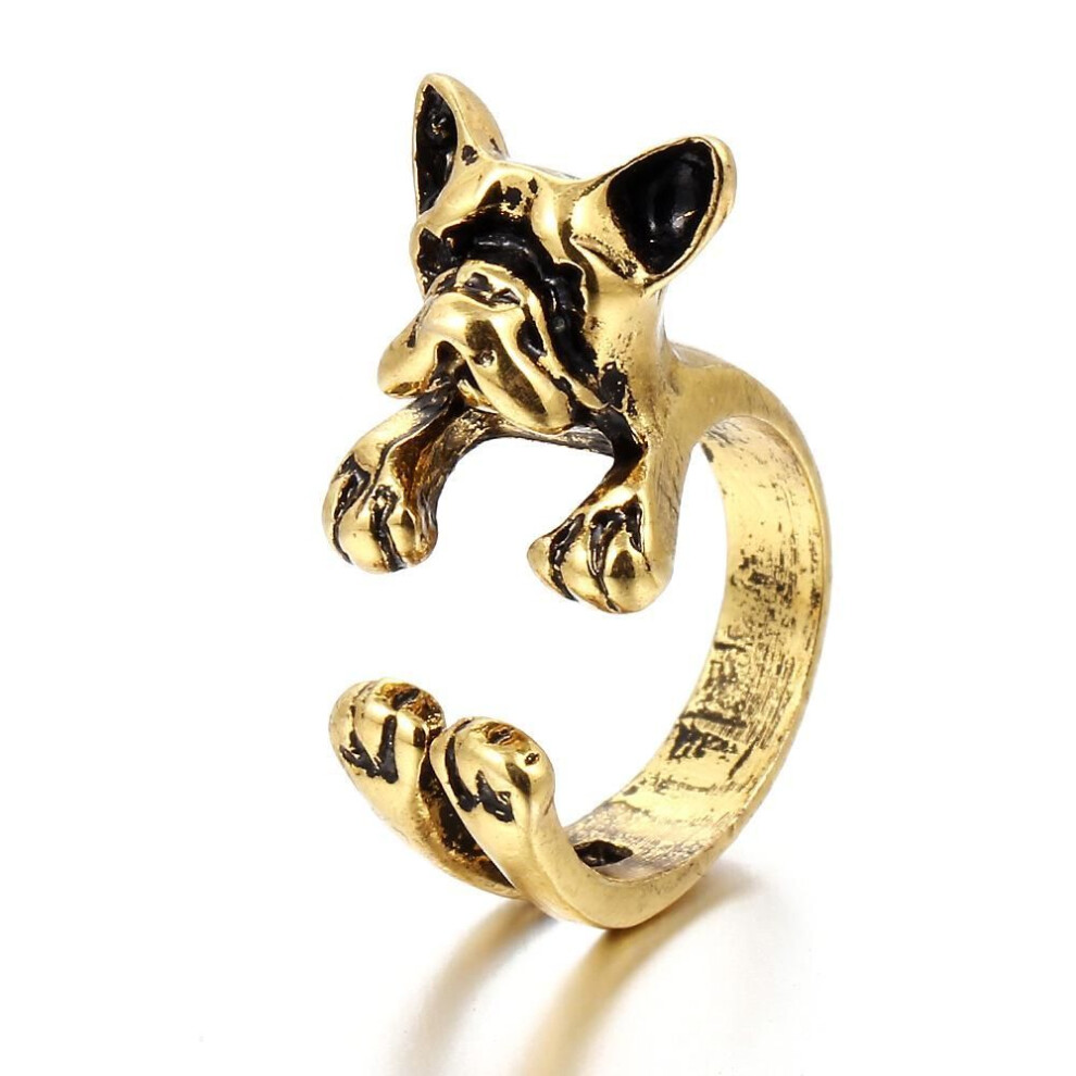 (Gold) Fashion Trendy Dog Ring Bulldog Open Ring for Women Personality Jewelry Hand Decoration