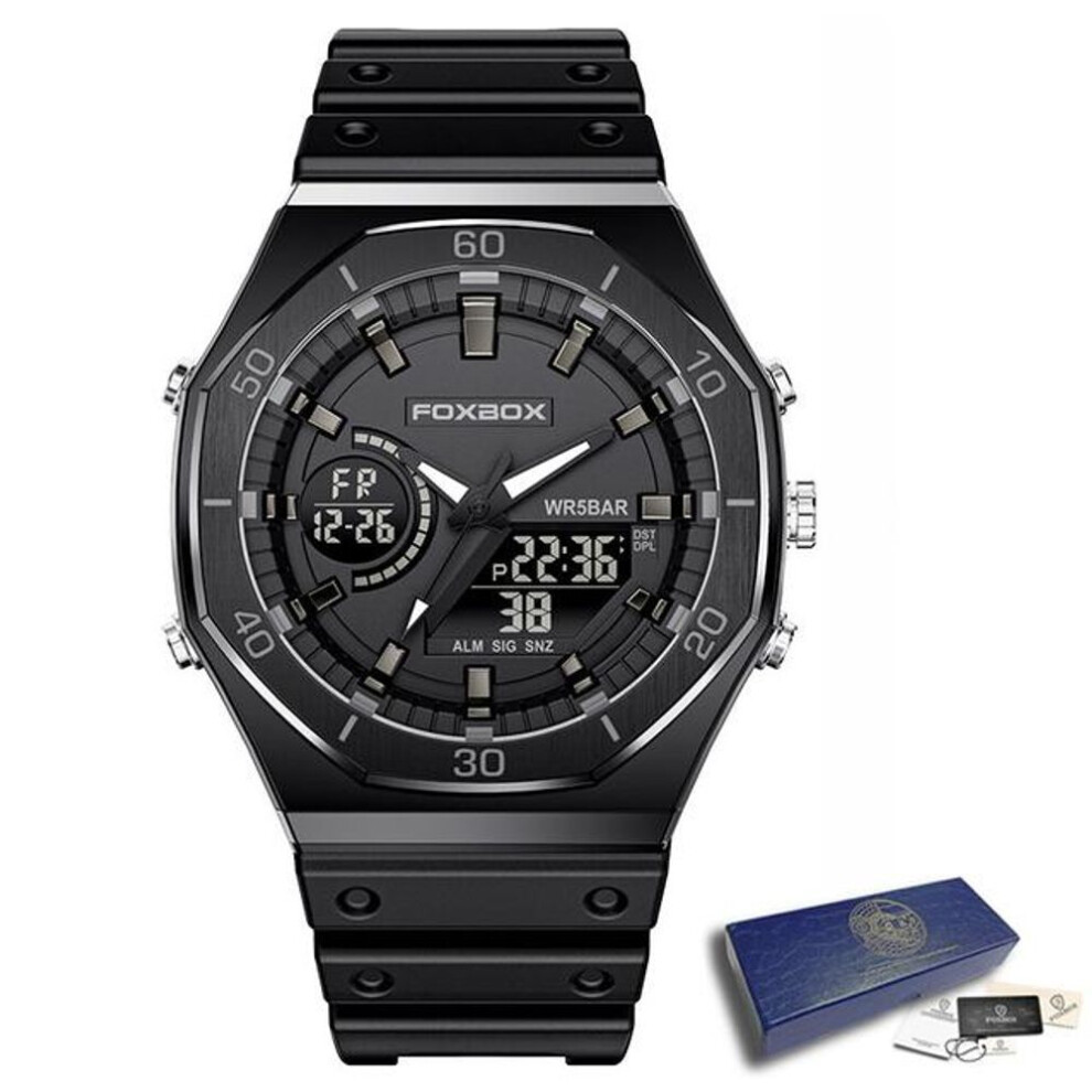 (Black) LIGE New Dual display Watches For Men Casual Sports Chronograph Quartz Big Dial Wrist Watch Silicone Waterproof Digital Clock