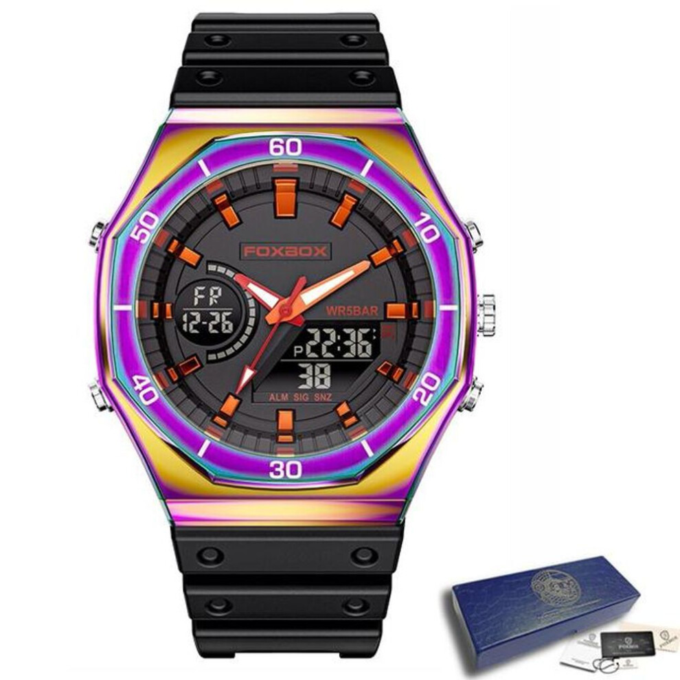 (As Shown) LIGE New Dual display Watches For Men Casual Sports Chronograph Quartz Big Dial Wrist Watch Silicone Waterproof Digital Clock
