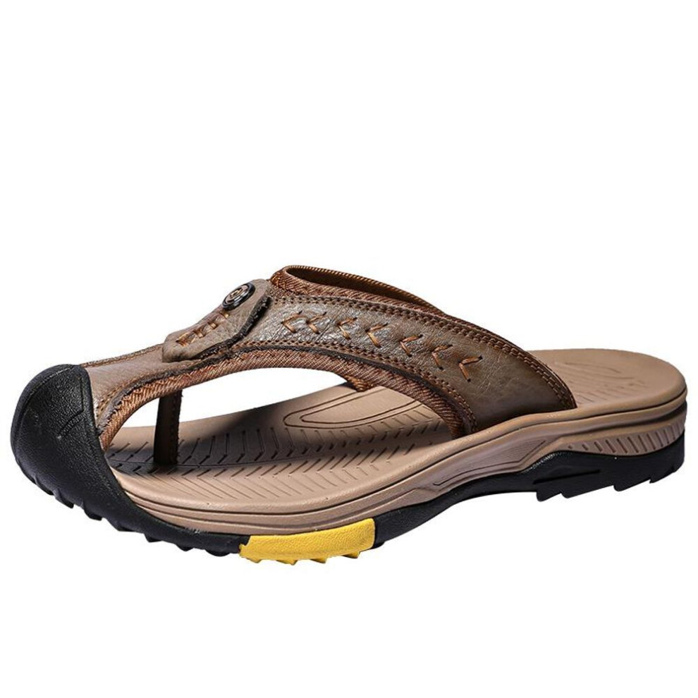 (apricot, 39) New Arrival Summer Genuine Leather Men Flip Flops Anti-slip Handmade Leather Slippers