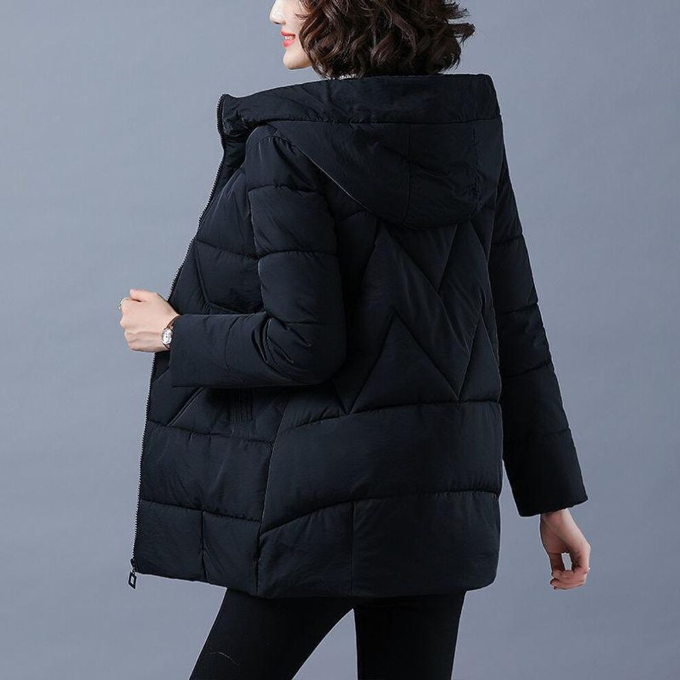 (black, XXXXL) Women Winter Jacket Long Warm Parkas Female Thicken Coat Cotton Padded Parka Jacket Hooded Outwear Plus Size