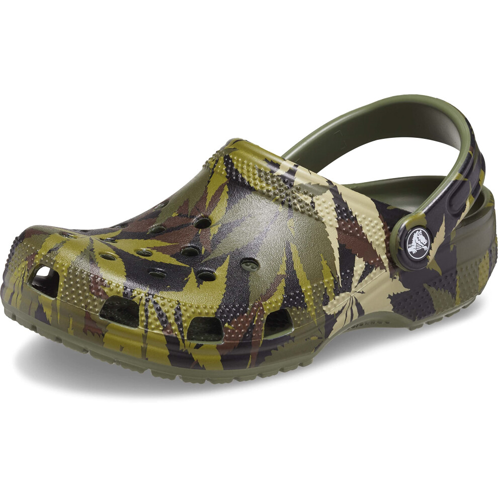 Crocs Unisex-Adult Classic Hemp Leaf Clogs, Half Baked and Weed Graphics, Army Green/Multi, 4 Men/6 Women