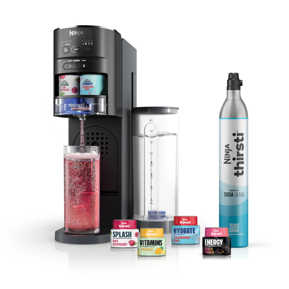 Ninja Thirsti Drink System  Soda Maker  Create Unique Sparkling & Still Drinks  Personalize Size & Flavor  Carbonated Water Machine  60L CO2 Cyli