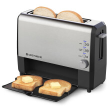 West Bend 77222 Toaster 2 Slice QuikServe Wide Slot Slide Through with Bagel and Gluten-Free Settings and Cool Touch Exterior Includes Removable Servi