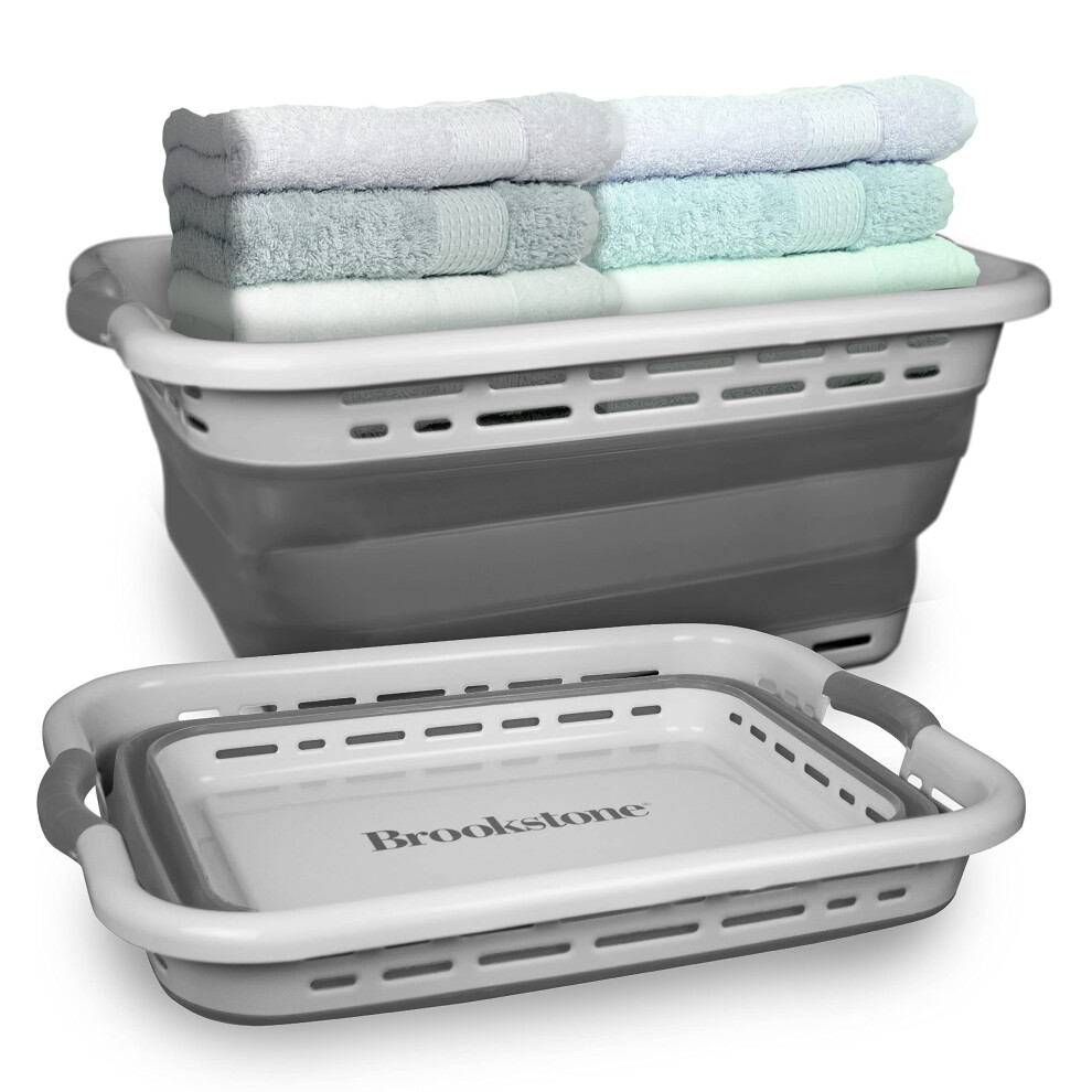 Brookstone 1 Unit 11 Gallons - [Our Largest Basket Ever] 24 """" Collapsible Laundry Basket Comfort Non-Slip Grip Handles Minimalist Space Savi