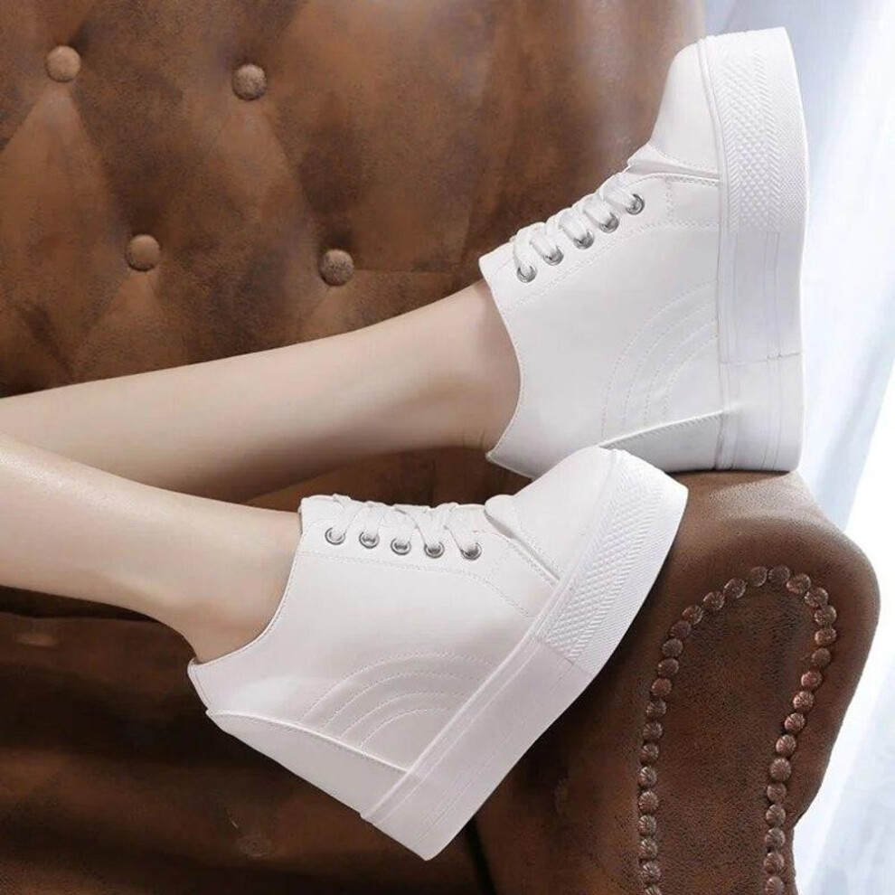 (white, 38) 2024 Spring Summer Flat Platform Shoes Women Fashion Sneakers Low-tops 11cm Height Increasing Ladies Brand Black White