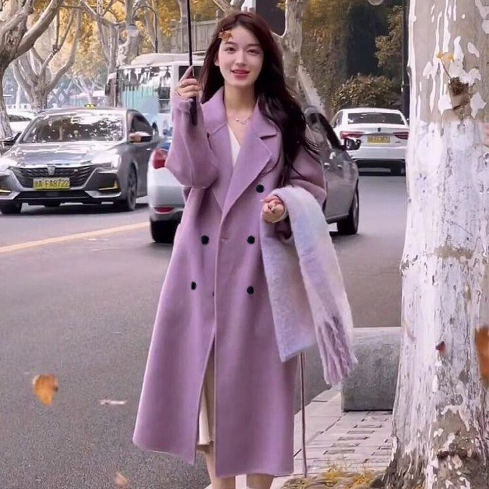 (purple, M) Autumn and Winter Women&apos;s Double-faced Cashmere Coat, Long Section with Elegant Temperament