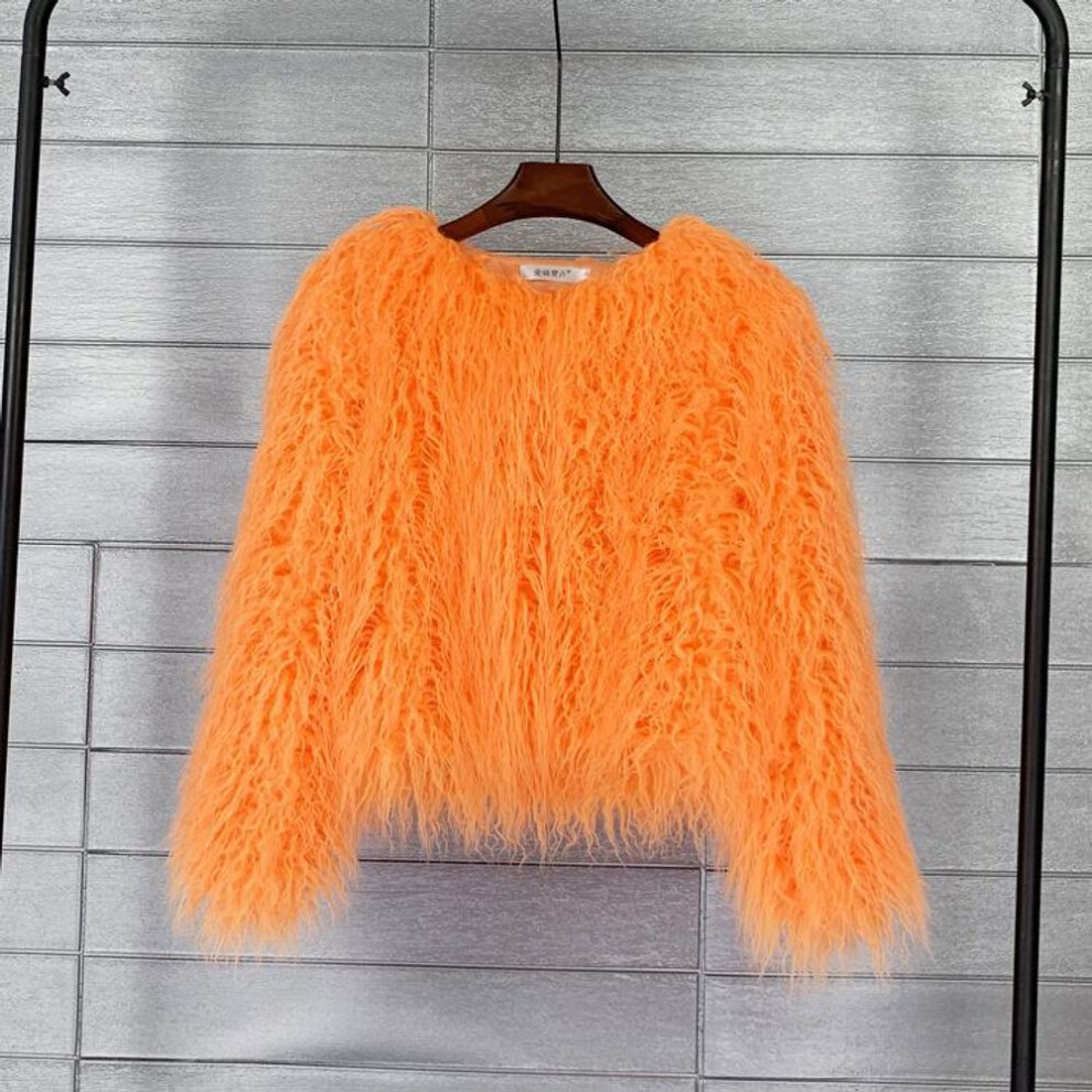 (orange, S) Fur Imitation Fur Coat Solid Color Beach Wool Women&apos;s Short Coat