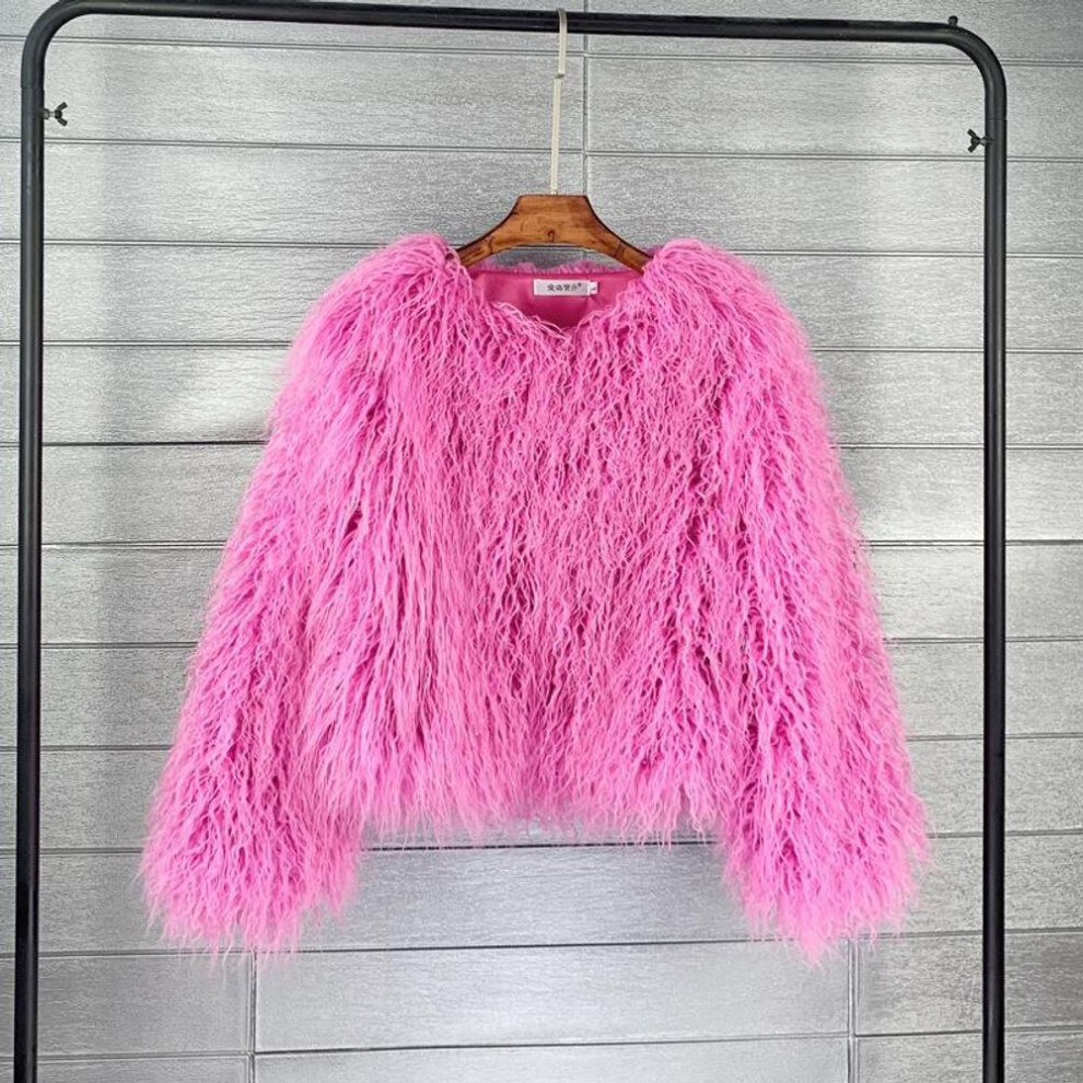 (dark pink, XL) Fur Imitation Fur Coat Solid Color Beach Wool Women&apos;s Short Coat