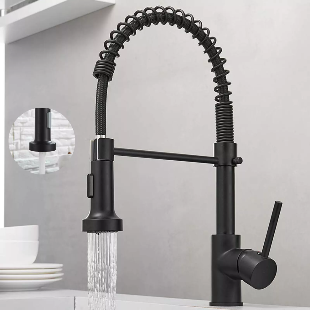 Matt Black Monobloc Kitchen Sink Mixer Tap with Pull Out Hose Spray