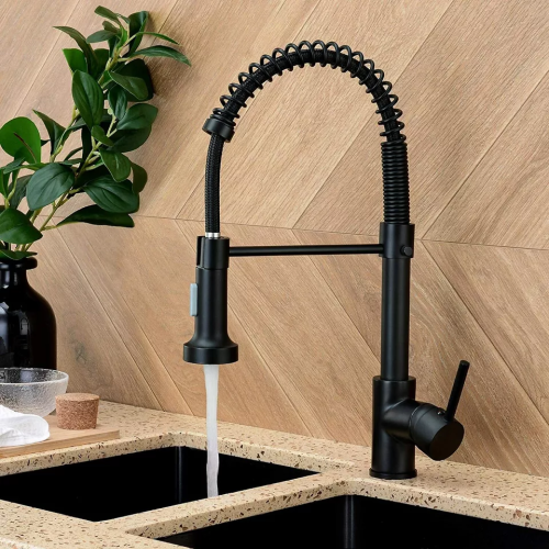 Matt Black Monobloc Kitchen Sink Mixer Tap with Pull Out Hose Spray 1