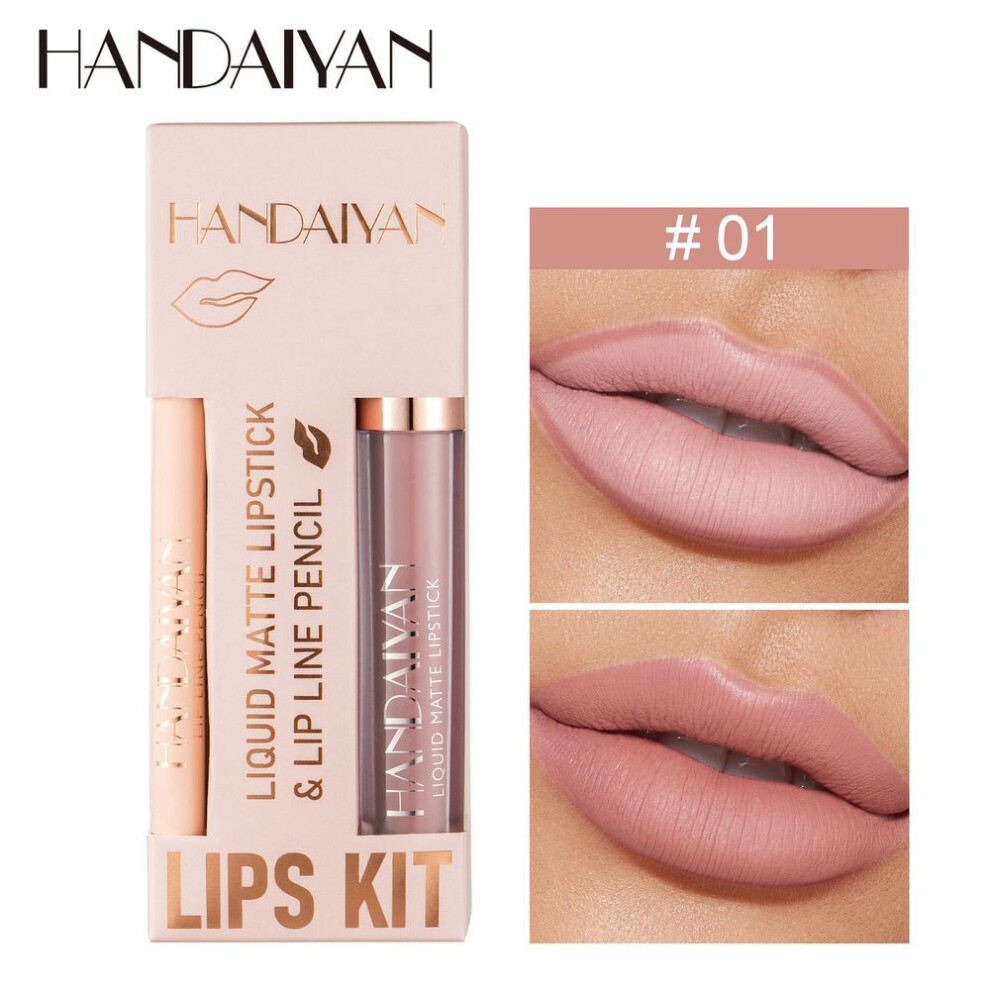 (01) Handaiyan Lip Liner Lipgloss Set Waterproof Matte Liquid Lipstick Pencil Sexy Red Long Lasting Lipliner Makeup Cosmetics