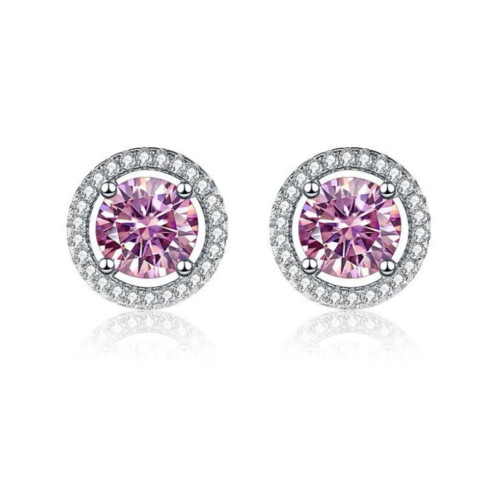 (pink, 2x1 carat) BagueRingen Real 925 Sterling Silver Jewelry Women&apos;s Moissanite Stud Earrings 2x1ct Lab Created Diamond Ear-studs Wedding Gift