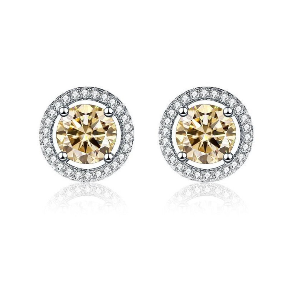(champagne, 2x1 carat) BagueRingen Real 925 Sterling Silver Jewelry Women&apos;s Moissanite Stud Earrings 2x1ct Lab Created Diamond Ear-studs Wedding Gift