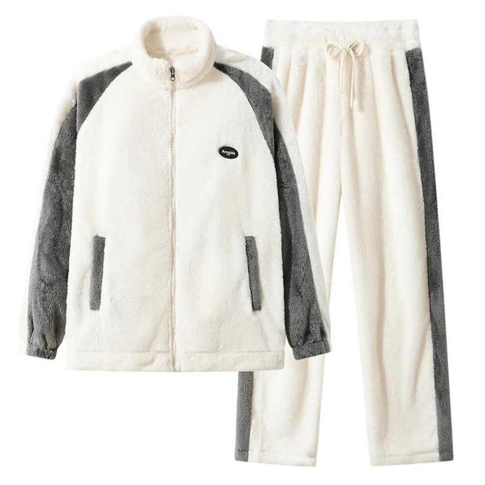 (black, XL) Men&apos;s winter warm pajama set with thick coral velvet and thick zip cardigan plus size 8xl loose home service set