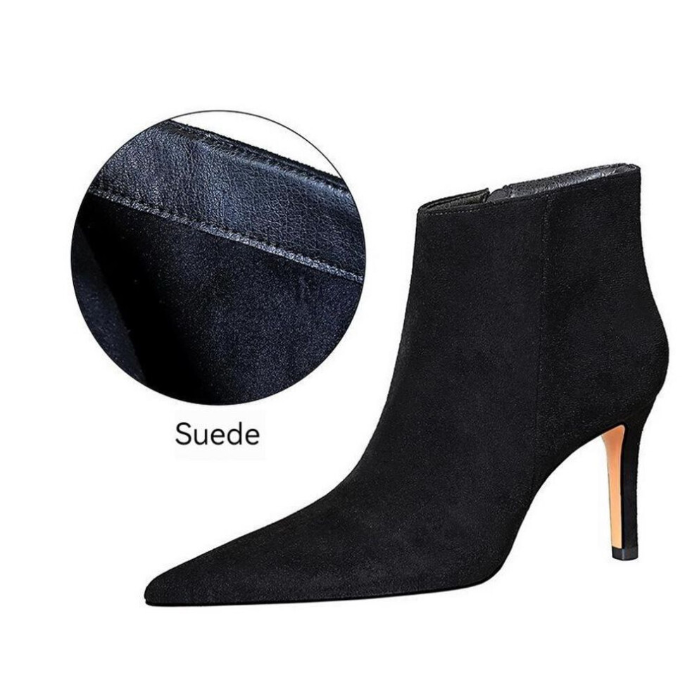 (warm black, 34) European and American Style Fashion Simple Sexy Slim Suede Top Side Zipper High Heel Nude Boots