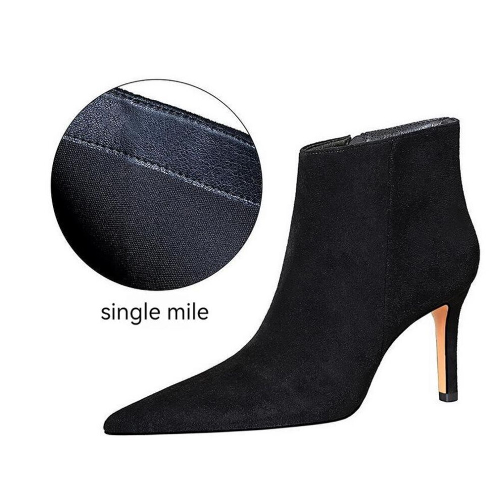 (black, 37) European and American Style Fashion Simple Sexy Slim Suede Top Side Zipper High Heel Nude Boots
