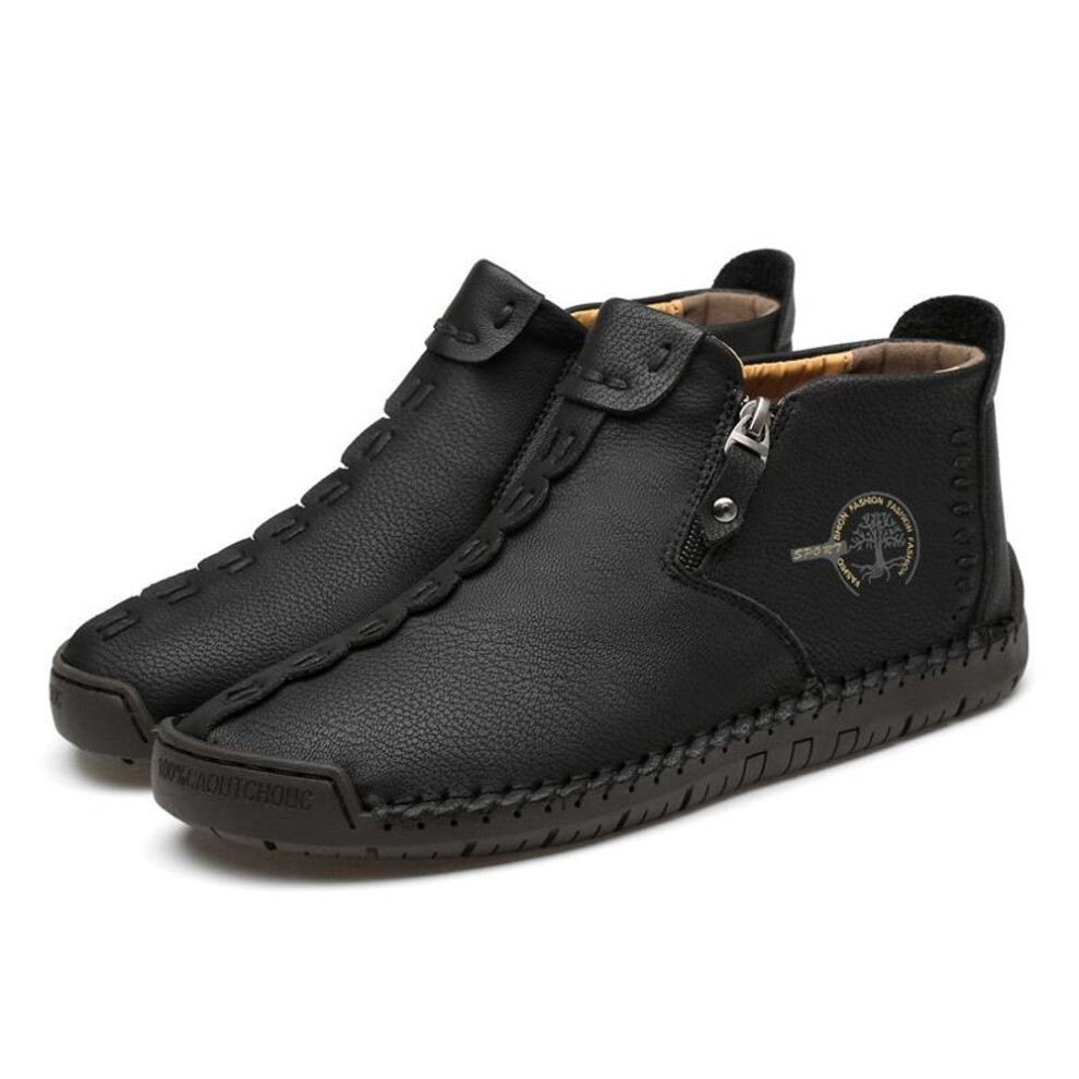 (black, 38) Mens Genuine Leather  Boots  Zipper Shoes Leather Men Ankle Boots