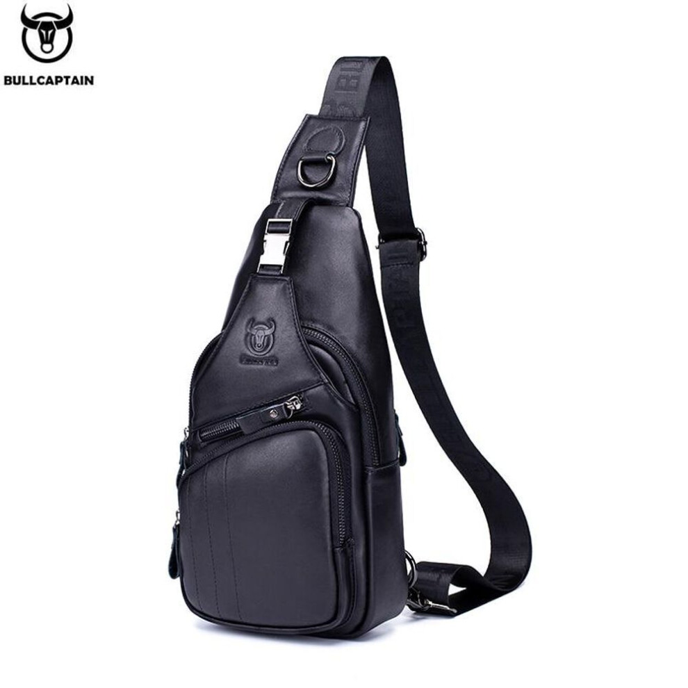 (black) Genuine Leather Men Messenger Bag Casual Crossbody Bag Fashion Men&apos;s Chest Bag Male Shoulder Bag